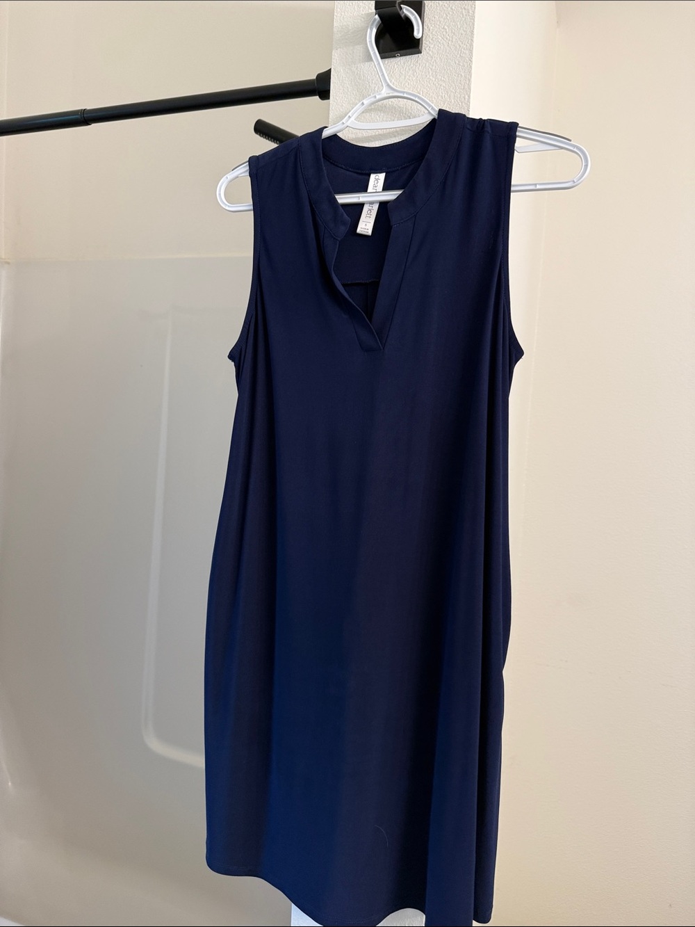 Sleeveless Navy Shift Dress - Classic V-Notch Neck